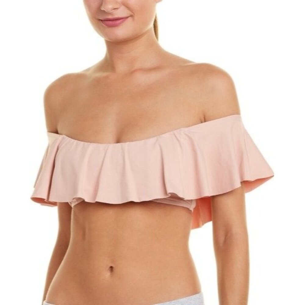 Rose Puff Off-Shoulder Ruffle Bikini Top Full Coverage Imported Swimwear Size S